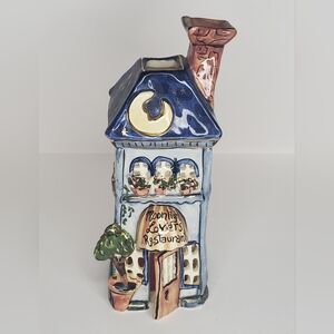Vintage 2003 Blue Sky Clayworks: Moonlight Lover's Restaurant Tea Light House